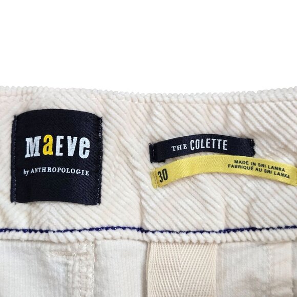 Maeve Colette Pants Size 30 Cream White Corduroy High Waisted Crop Wide Leg Crop - Picture 8 of 12